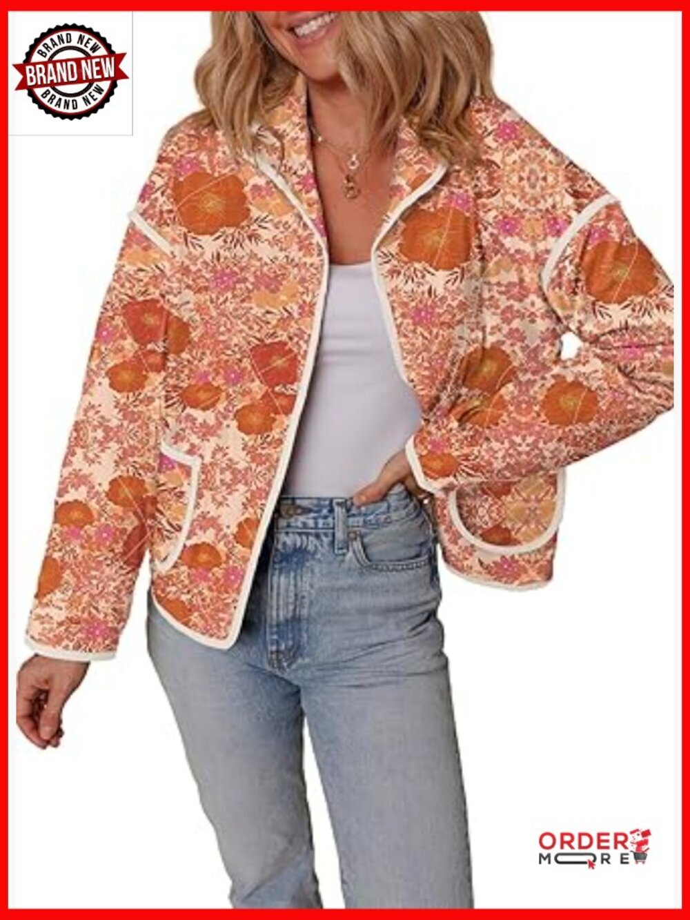 Lightweight Cropped Puffer Jacket with Floral Print